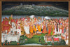 Krishna Lifting Mount Govardhan On His Little Finger - Indian Painting - Large Art Prints