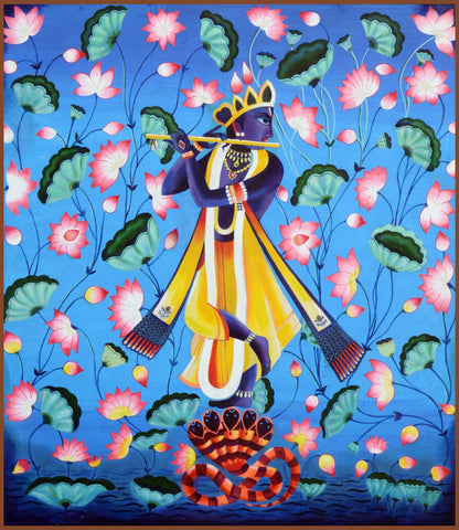 Krishna Playing Flute Painting - Life Size Posters