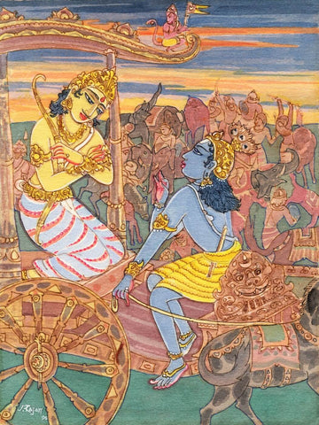 Krishna and Arjuna - Mahabharat - S Rajam - Art Prints by S. Rajam