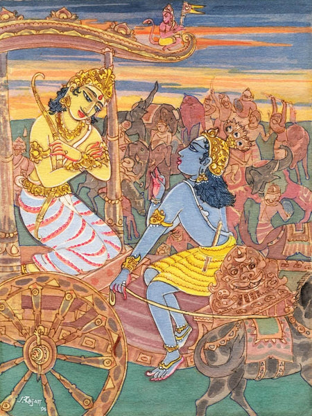 Krishna and Arjuna - Mahabharat - S Rajam - Framed Prints