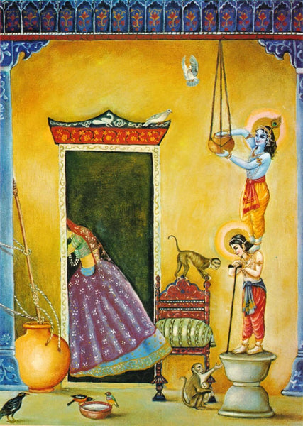 Krishna and Friends Stealing Butter - Vintage Indian Painting - Art Prints