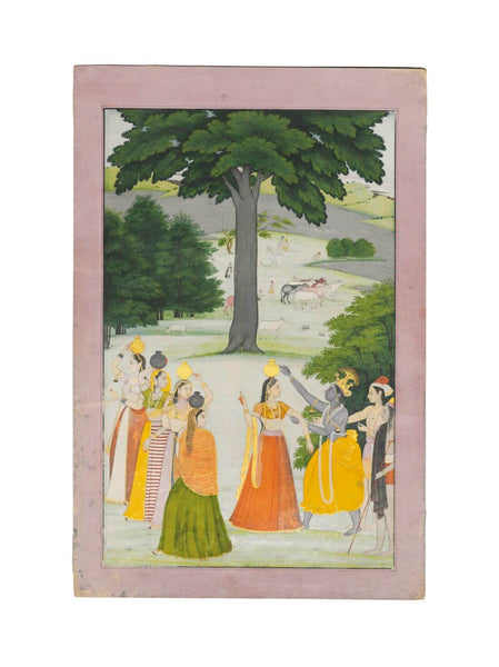 Krishna And The Gopis - Manaku And Nainsukh, Guler School C1780 - Vintage Indian Miniature Art Painting - Art Prints