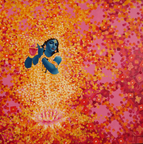 Krishna paintings - Indian Art - Krishna Playing flute 4 by Dheeraj