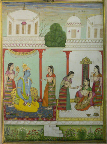 Krishna’s Love In Separation - Rasikapriya - Deccan School 1720-30 - Vintage Indian Miniature Art Painting by Miniature Art