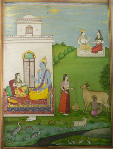 Krishna’s Love Radha - Rasikapriya - Deccan School 1720-30  - Vintage Indian Miniature Art Painting - Canvas Prints