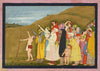 Krishna and His Family Admire A Solar Eclipse  - Kangra School  c1710 - Vintage Indian Miniature Art - Life Size Posters