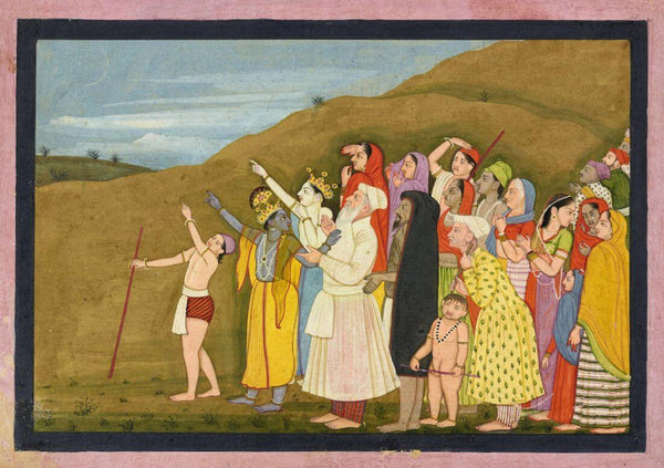 Krishna and His Family Admire A Solar Eclipse  - Kangra School  c1710 - Vintage Indian Miniature Art - Large Art Prints
