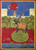 Krishna on Elephant Offering Lotus Flower To Radha - Contemporary Pichwai Painting - Posters