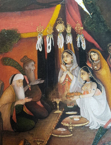 Ladies Visiting Holy Men At A Shrine - Mir Kalan Khan - Mughal Miniature Art Indian Painting - Art Prints