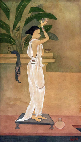 Lady Bathing - Kshitindranath Mazumdar – Bengal School of Art - Indian Painting - Art Prints