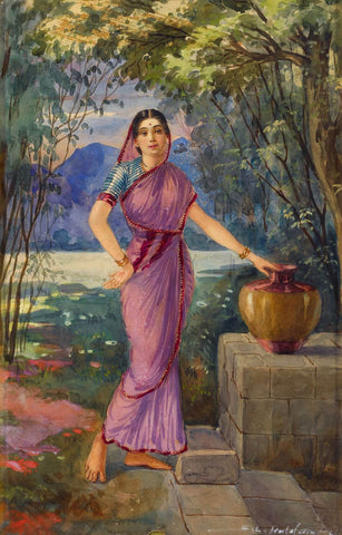 Lady In A Garden - S L Haldankar - Indian Masterpiece Painting - Art Prints