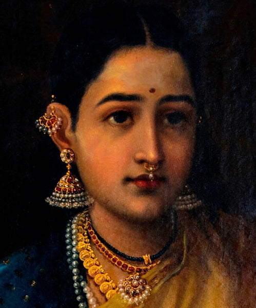 Lady Playing The Swarbat (Jewellery Detail) - Raja Ravi Varma Painting - Canvas Prints