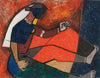 Lady Weaving - M F Husain - Framed Prints