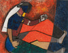 Lady Weaving - M F Husain - Canvas Prints