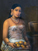 Lady With Fruits - Raja Ravi Varma Painting - Vintage Indian Art - Framed Prints