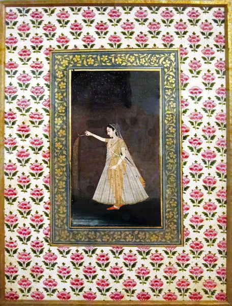 Lady Holding A Sparkler - ShahJahan c1660 - Vintage Indian Art Painting - Framed Prints