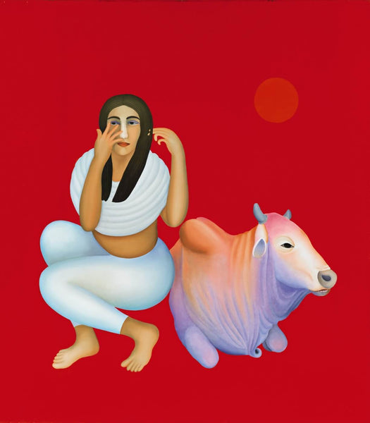 Lady WIth Bull - Art Prints
