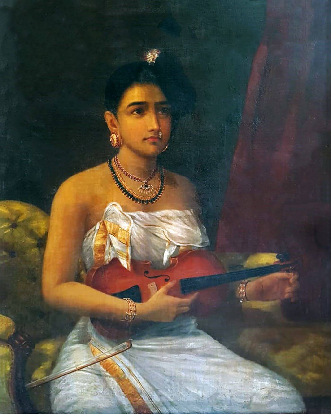 Lady With Violin - Raja Ravi Varma Painting - Vintage Indian Art - Art ...