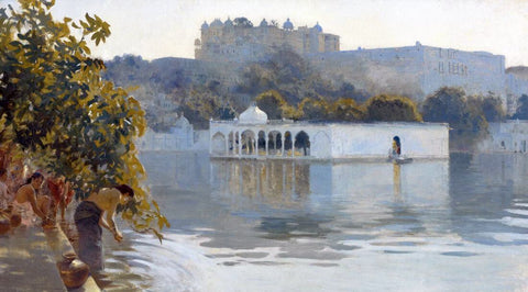 Lake At Oodeypore, Rajasthan - Edwin Lord Weeks - Orientalist Indian Art Painting - Framed Prints