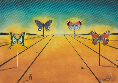 Landscape With Butterflies (Paysage Aux Papillons) - Salvador Dali - Surrealist Painting by Salvador Dali