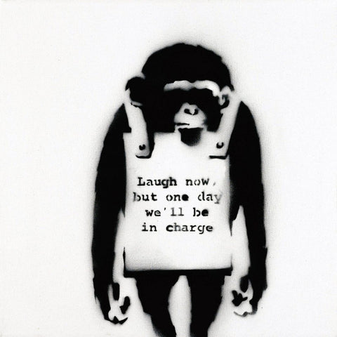 Laugh Now (Chimp) – Banksy – Pop Art Painting by Banksy