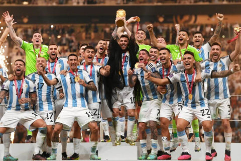 Lionel Messi And Team Argentina - World Cup 2022 Winner - Football Sports Poster by Tallenge