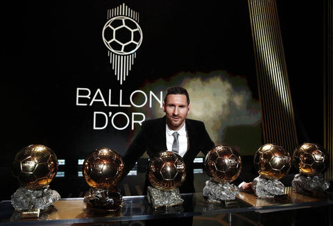 Lionel Messi - 6 Ballon d'Or Awards - Legend Of Football Poster - Art Prints