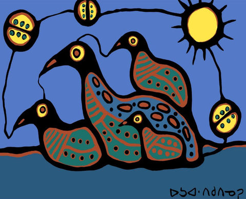Loon Family - Norval Morrisseau - Contemporary Indigenous Art Painting by Norval Morrisseau