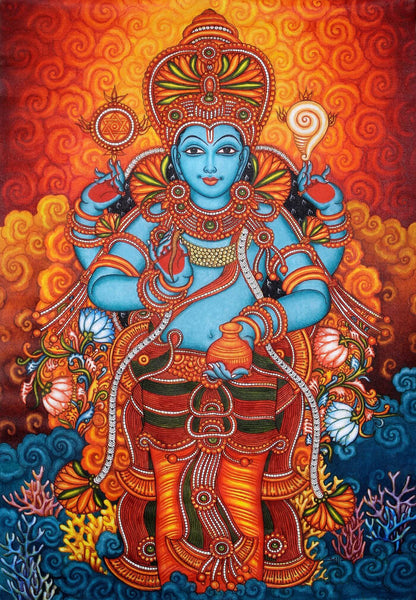 Lord Dhanvantari - Kerala Mural Painting - Indian Folk Art Painting - Life Size Posters