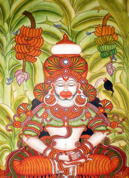 Lord Hanuman - Kerala Mural Painting - Indian Art  Ramayan Painting - Framed Prints
