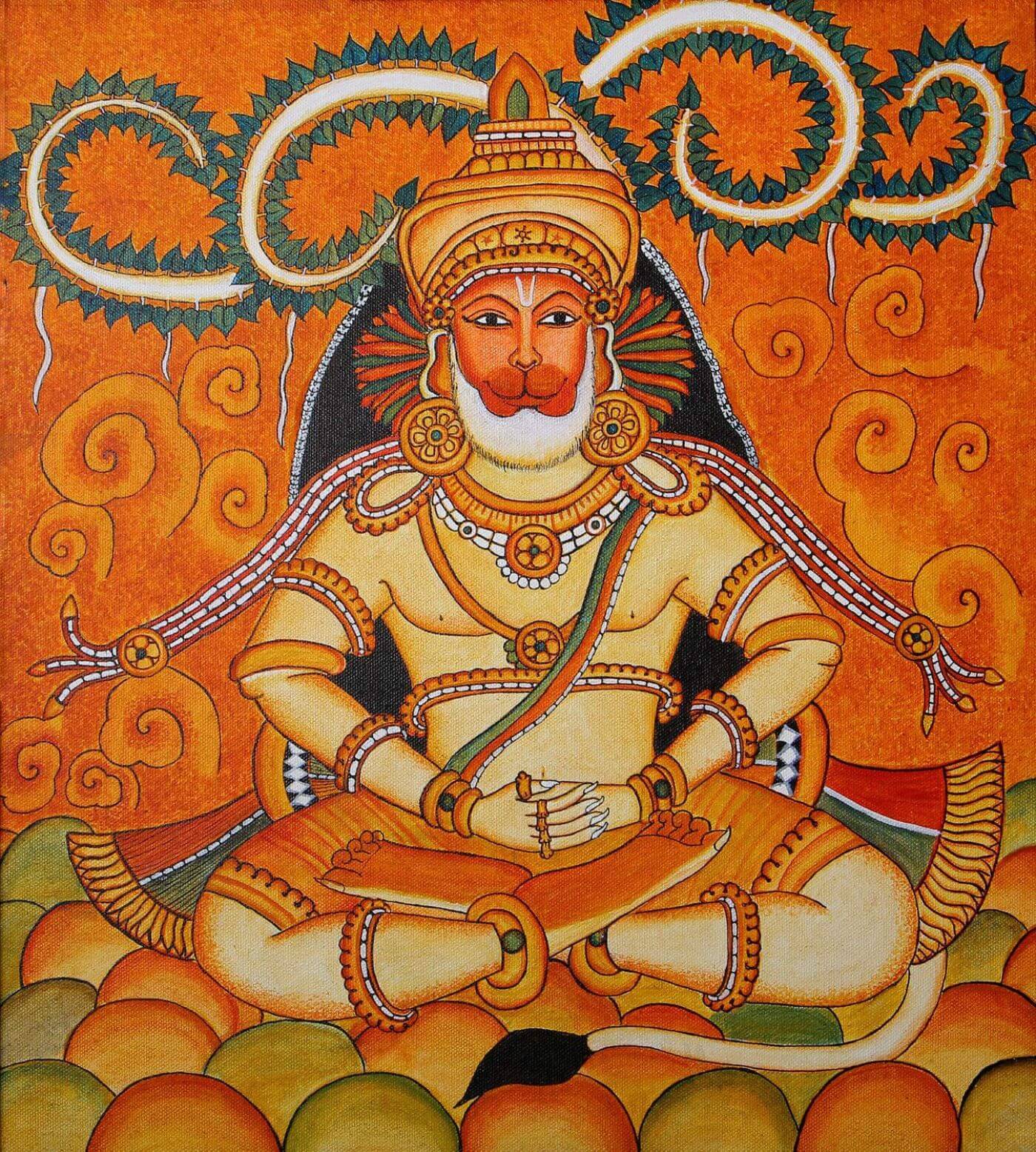 Lord Hanuman Kerala Mural Painting Indian Folk Art Ramayan Painting Lord Hanuman Kerala Mural Painting Indian Folk Art Ramayan Painting