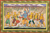 Lord Krishna Lifting Mount Govardhan - Pattachitra - Indian Folk Art Painting - Framed Prints