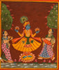 Lord Krishna On A Lotus With Wives Rukmini And Satyabhama - Vintage 18th Century Rajasthani Painting - Vintage Indian Miniature Art Painting - Life Size Posters