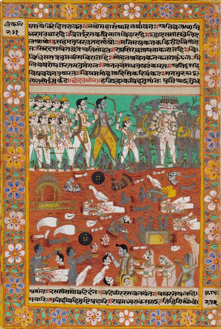 Lord Rama Fights The Army Of Ravan In Lanka - A Folio From Ramayana - Vintage Indian Miniature Art Painting - Framed Prints