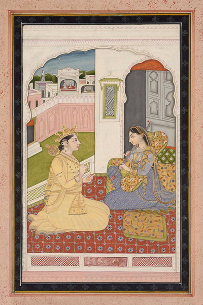 Lord Rama With Companion - Kangra School - Vintage Indian Miniature Art Painting - Art Prints