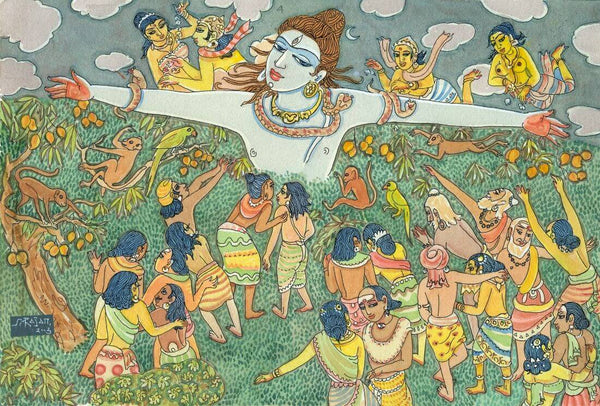 Lord Shiva Blessing the World - Indian Spiritual Religious Art Painting - Framed Prints