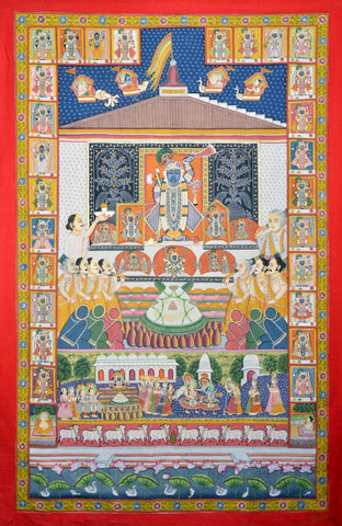 Lord Shrinathji Annakoot - Pichwai Painting - Large Art Prints by Krishna Pichwai