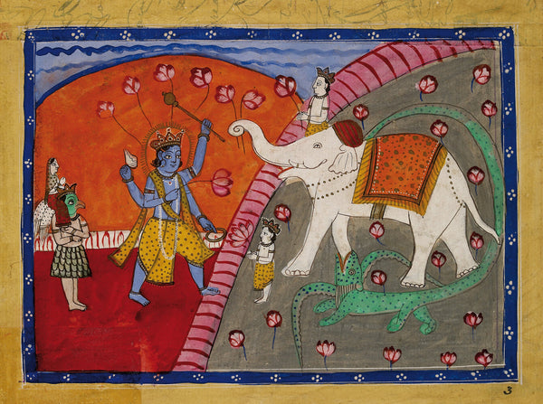 Lord Vishnu - 19Th Century - Vintage Indian Miniature Art Painting - Framed Prints