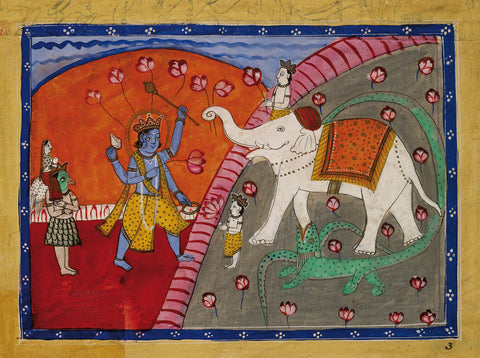 Lord Vishnu - 19Th Century - Vintage Indian Miniature Art Painting by Miniature Vintage