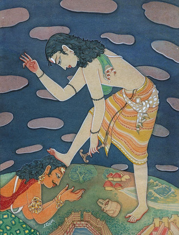 Lord Vishnu And Balivaman (Das Avatar) - Indian Spiritual Religious Art Painting - Large Art Prints by Raja