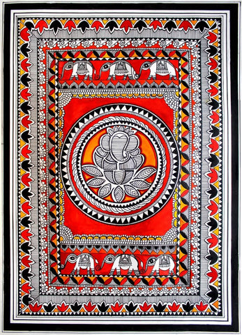 Lord Ganesh Madhubani Painting - Framed Prints