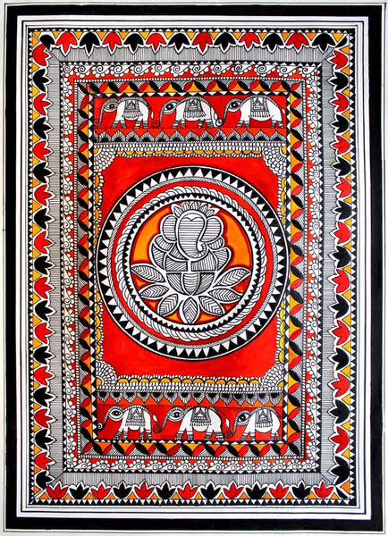 Lord Ganesh Madhubani Painting - Large Art Prints