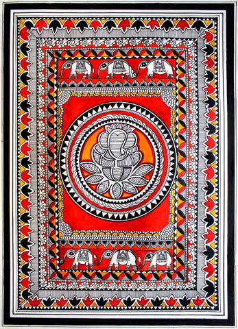 Lord Ganesh Madhubani Painting by Shoba Shetty