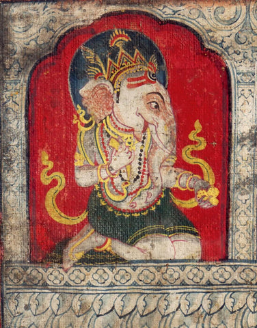 Lord Ganesha - 19 Century Indian Vintage Miniature Painting by Raghuraman