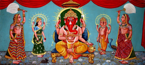 Lord Ganesha - Traditional Indian Painting - Large Art Prints by Raghuraman