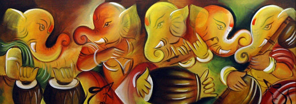 Lord Ganesha Musician Painting - Framed Prints