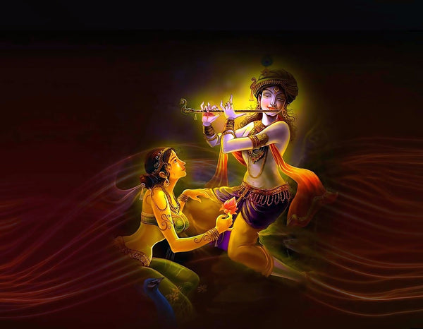 Lord Krishna Playing Flute with Radha - Art Prints