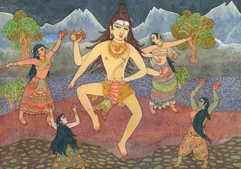 Lord Shiva Dances with Female Devotees - S Rajam - Canvas Prints