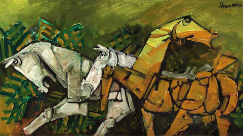 Untitled - (Horses) - Art Prints by M F Husain