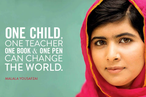 Motivational Poster Art - Malala Yousafzai Quote - One Child One Teacher One Book One Pen Can Change The World by Roseann Jahns